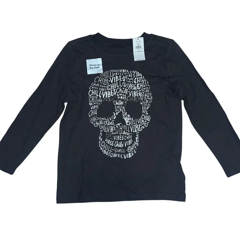 Halloween 4T Boys Glow in Dark Skull Old Navy Long Sleeve Tee - NEW!!